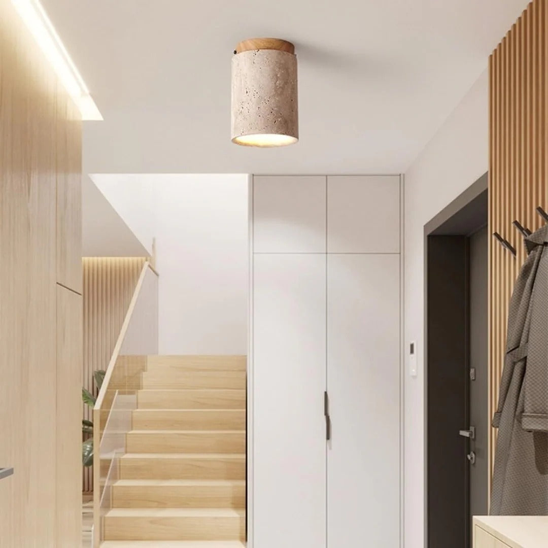 Travertin Houten Plafondlamp