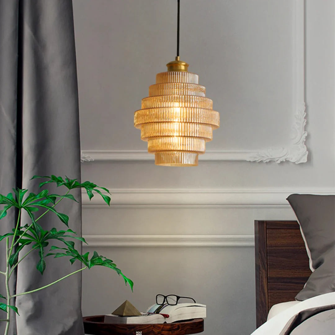 Art Deco Geribbelde Glazen Hanglamp