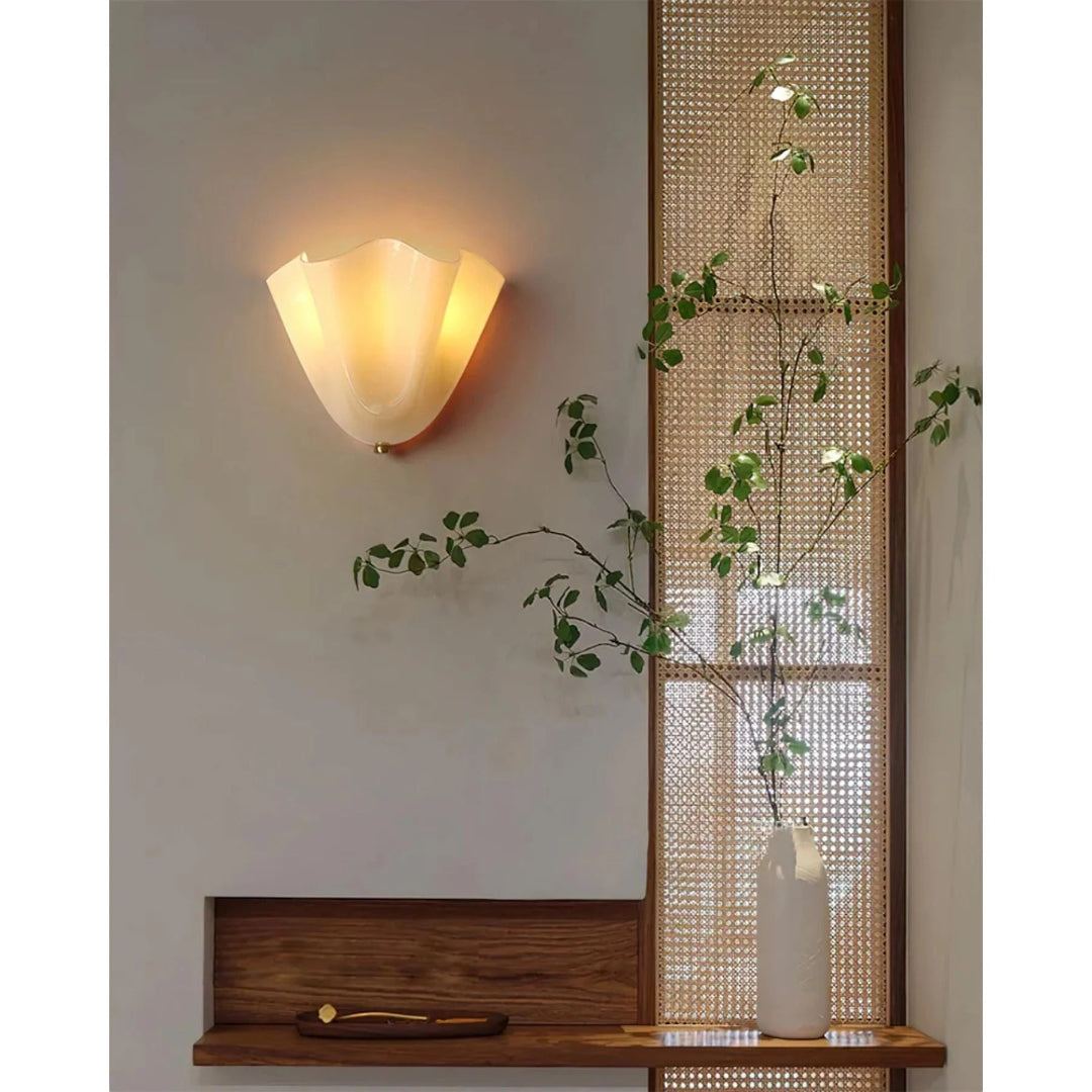 Vintage Bladvormige Glazen Wandlamp
