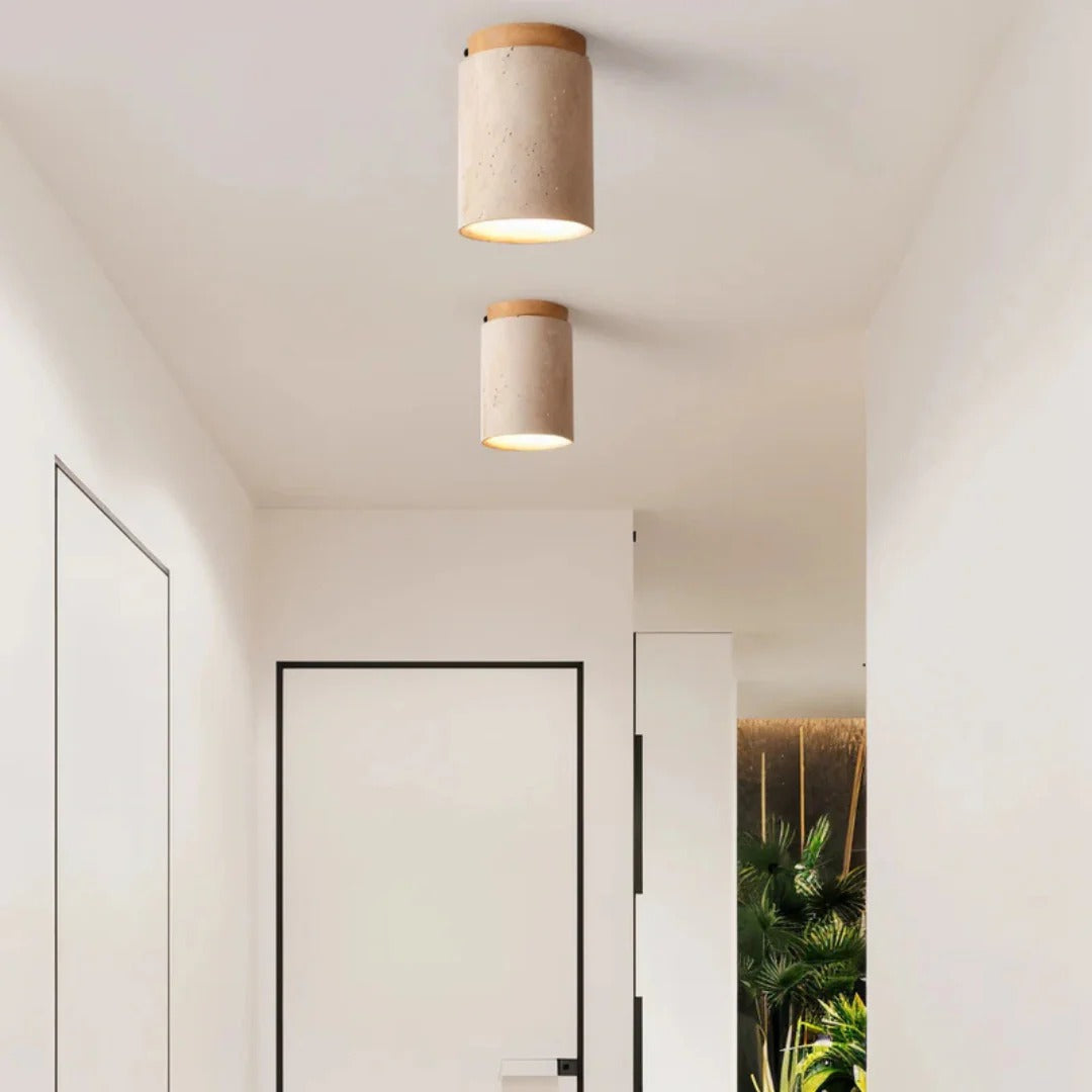 Travertin Houten Plafondlamp
