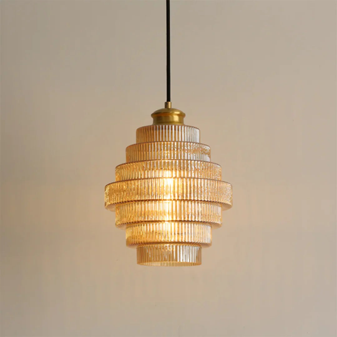 Art Deco Geribbelde Glazen Hanglamp