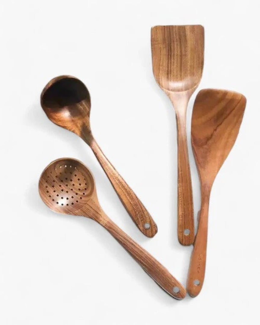 Rustieke houten keukengerei set