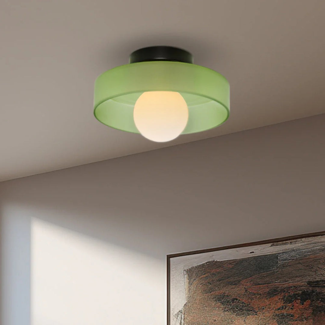 Ronde metalen glazen lamp