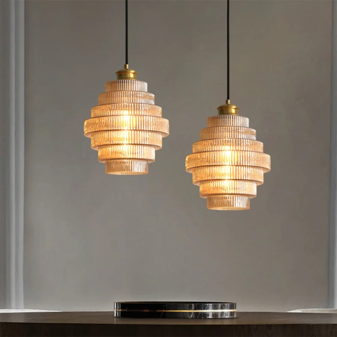 Art Deco Geribbelde Glazen Hanglamp