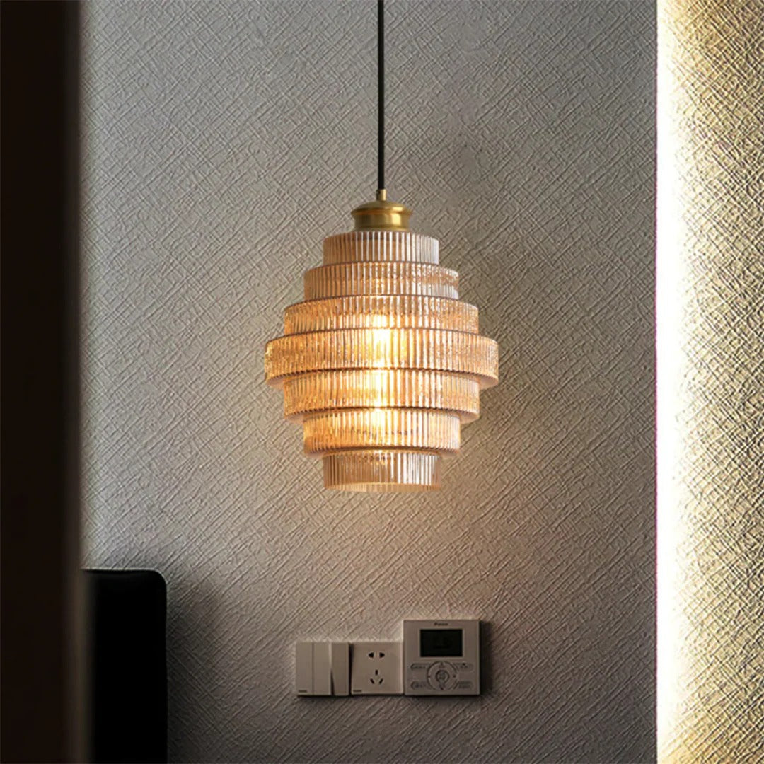 Art Deco Geribbelde Glazen Hanglamp