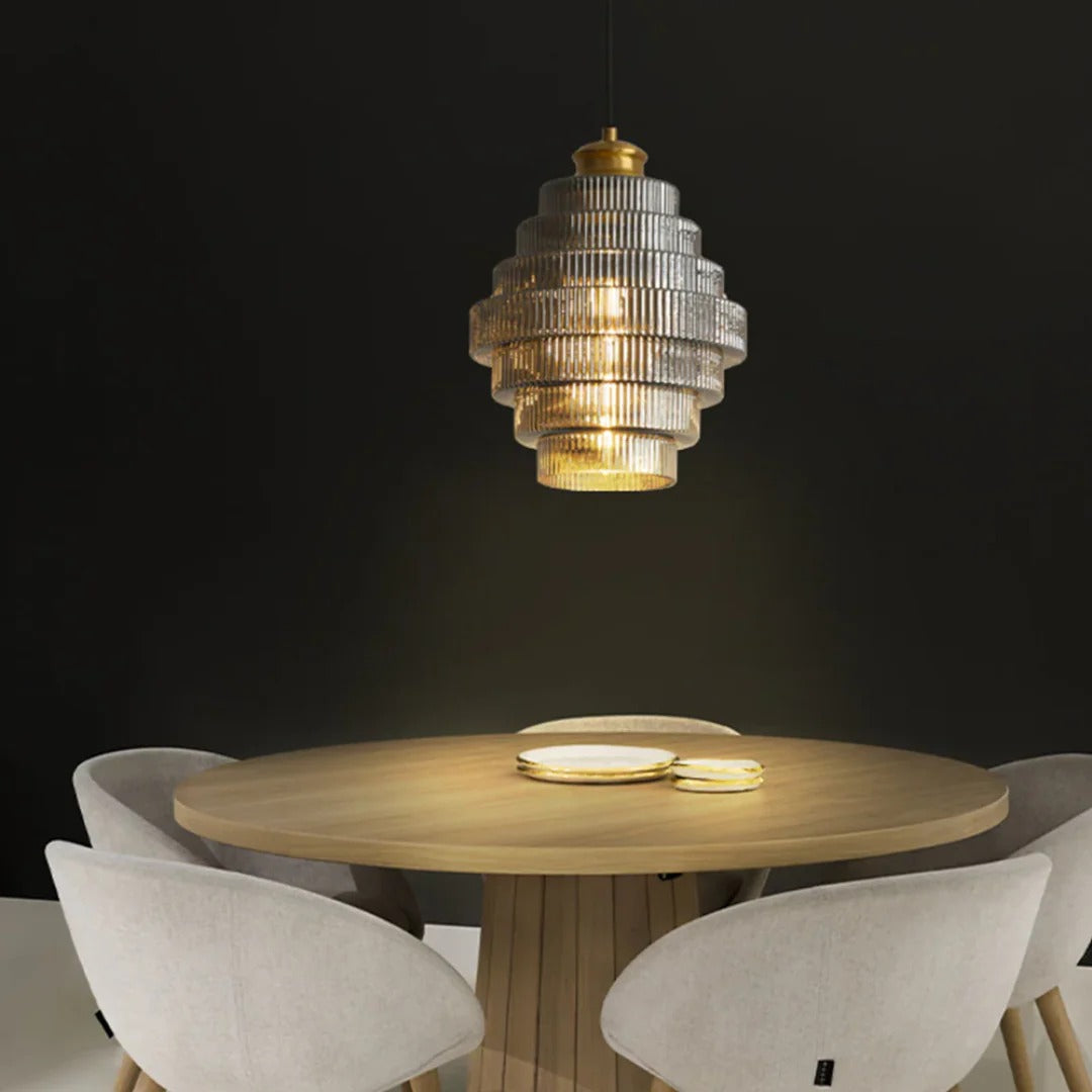 Art Deco Geribbelde Glazen Hanglamp