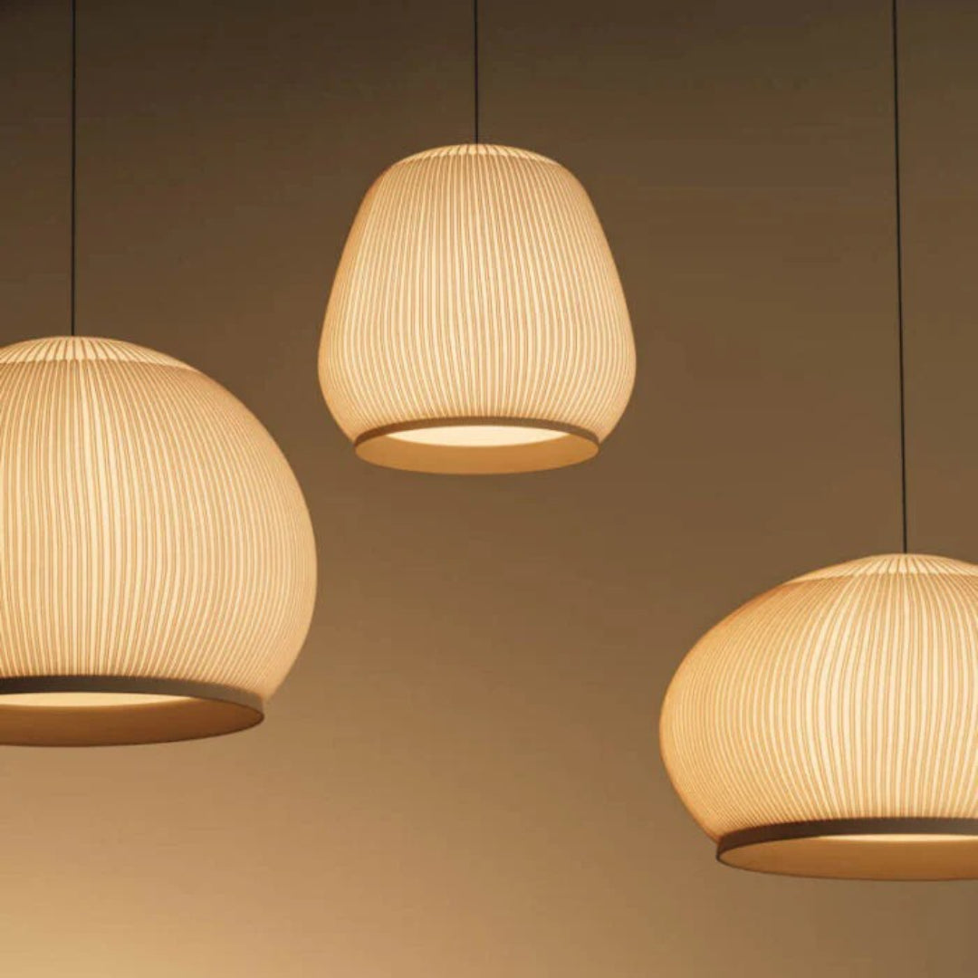 Japandi Geribbelde Houten Hanglamp