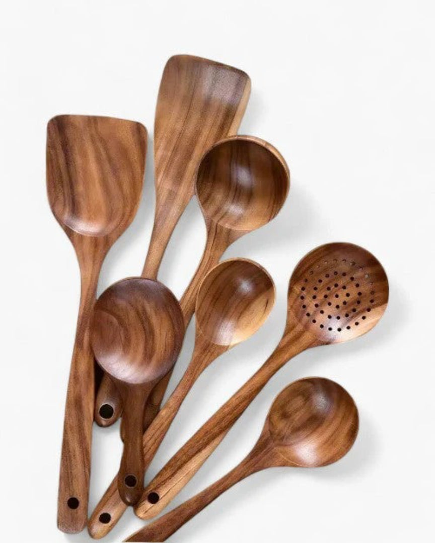 Rustieke houten keukengerei set