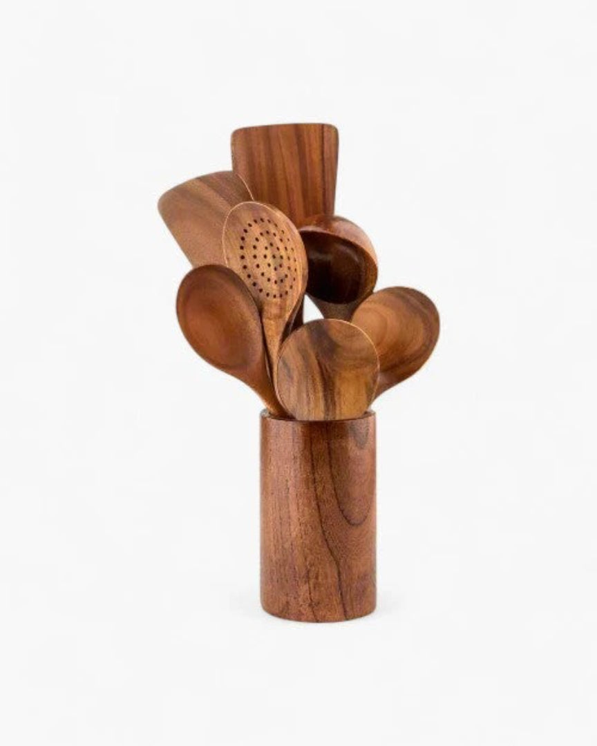 Rustieke houten keukengerei set