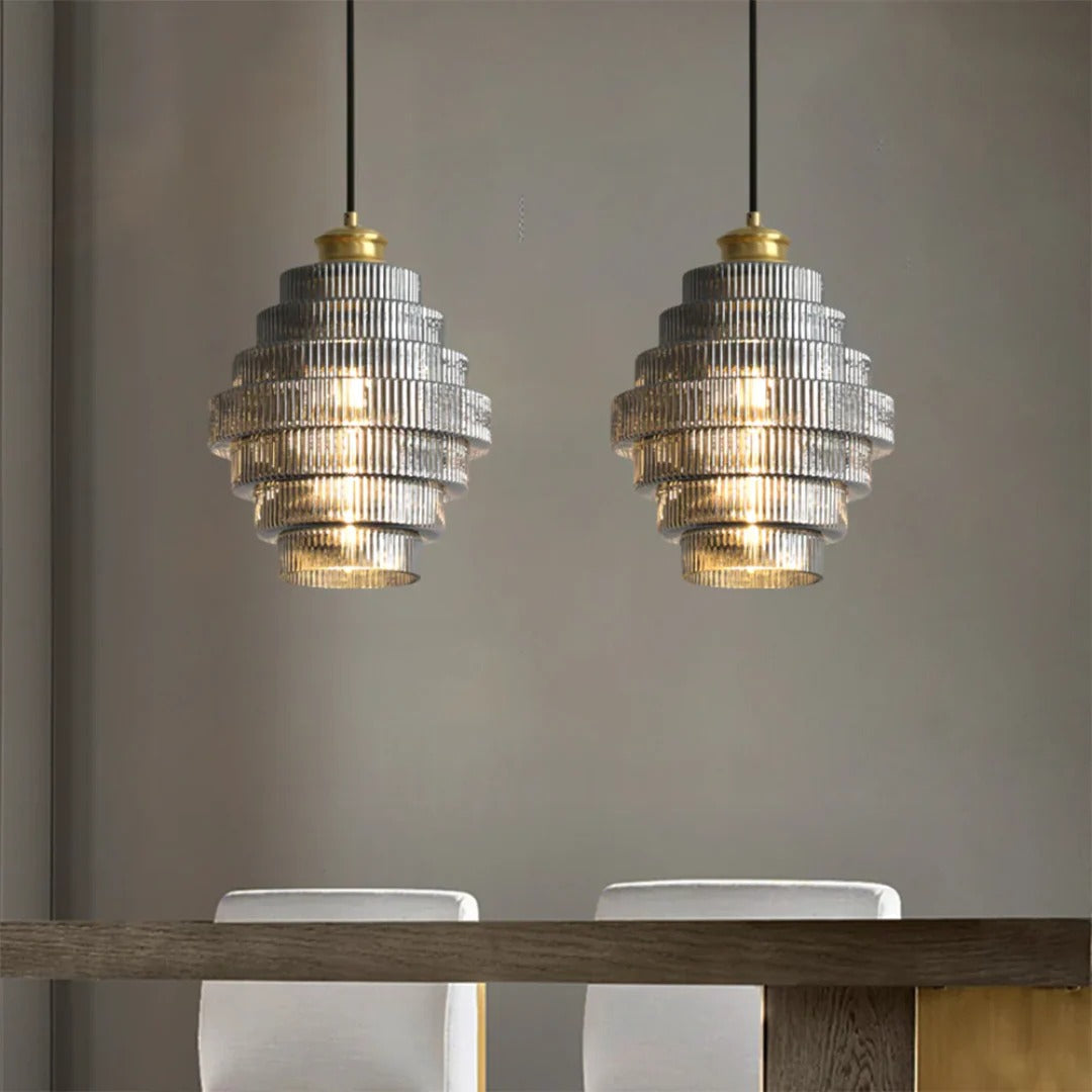 Art Deco Geribbelde Glazen Hanglamp