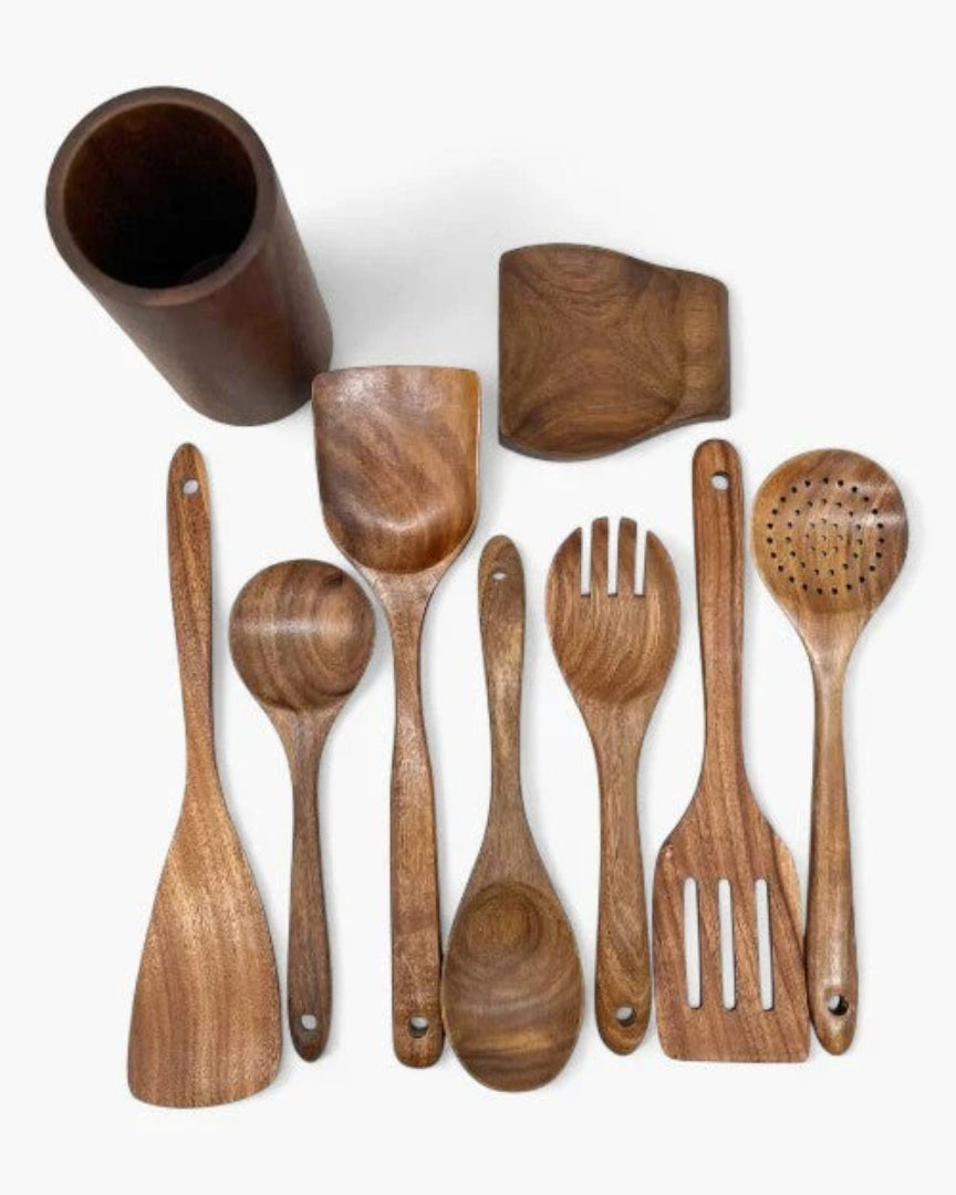 Rustieke houten keukengerei set