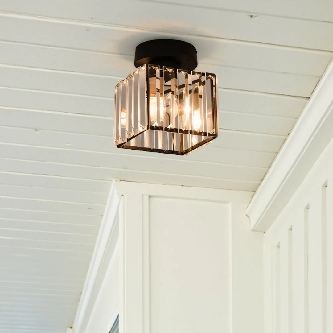 Kristallen metalen kubus plafondlamp