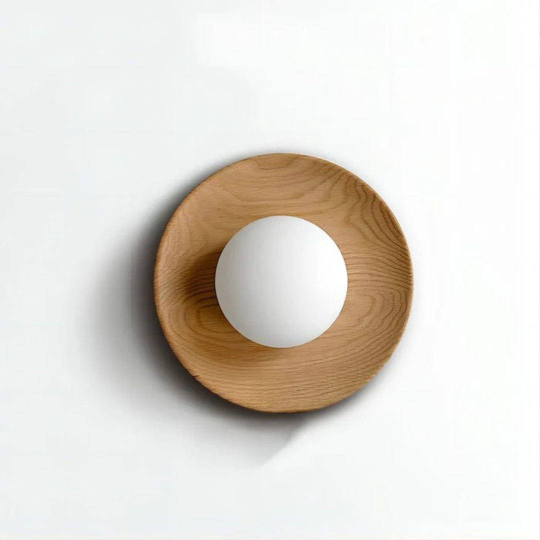 Houten Ronde Japandi Wandlamp