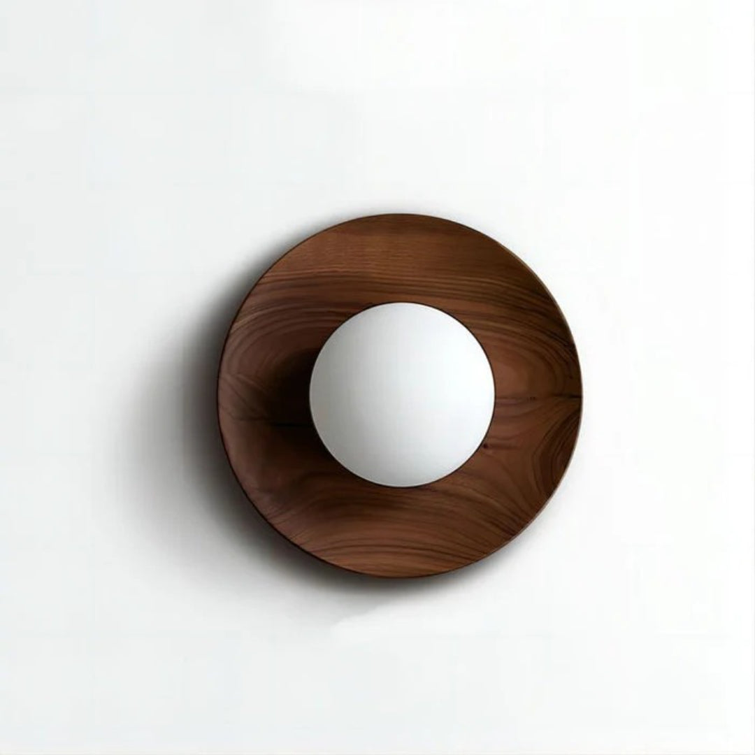 Houten Ronde Japandi Wandlamp