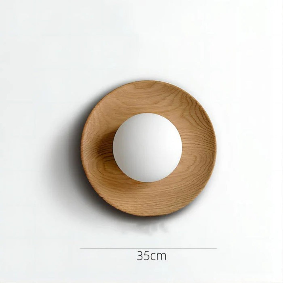 Houten Ronde Japandi Wandlamp