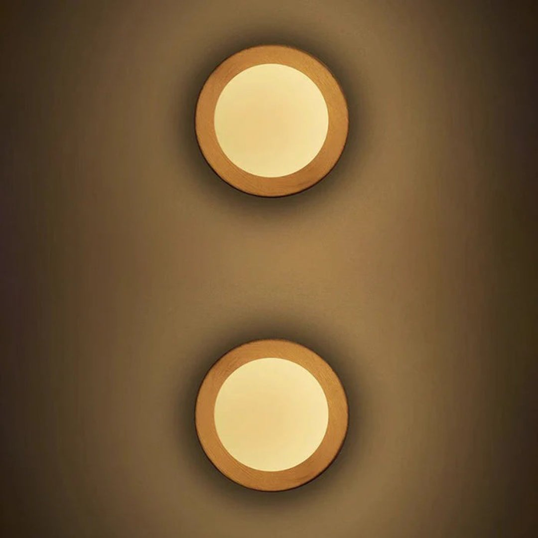 Houten Ronde Japandi Wandlamp
