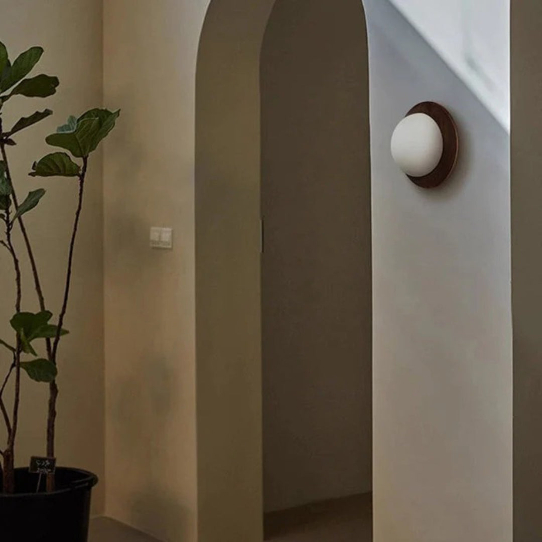 Houten Ronde Japandi Wandlamp