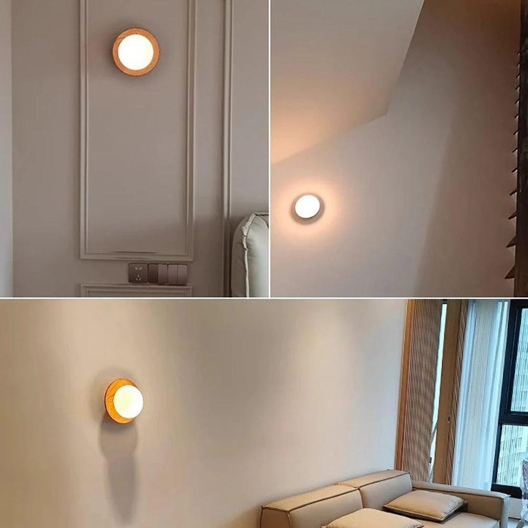 Houten Ronde Japandi Wandlamp