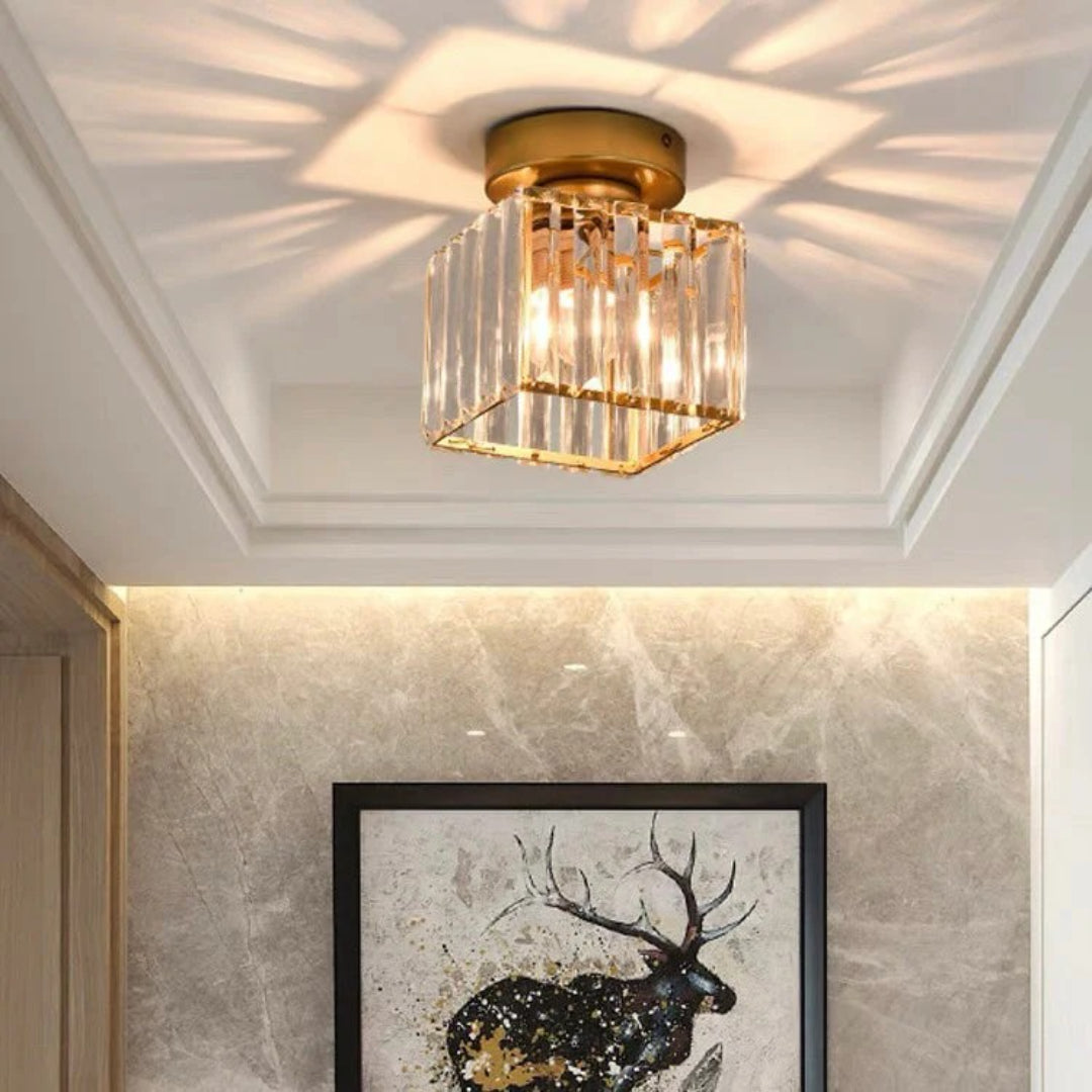 Kristallen metalen kubus plafondlamp
