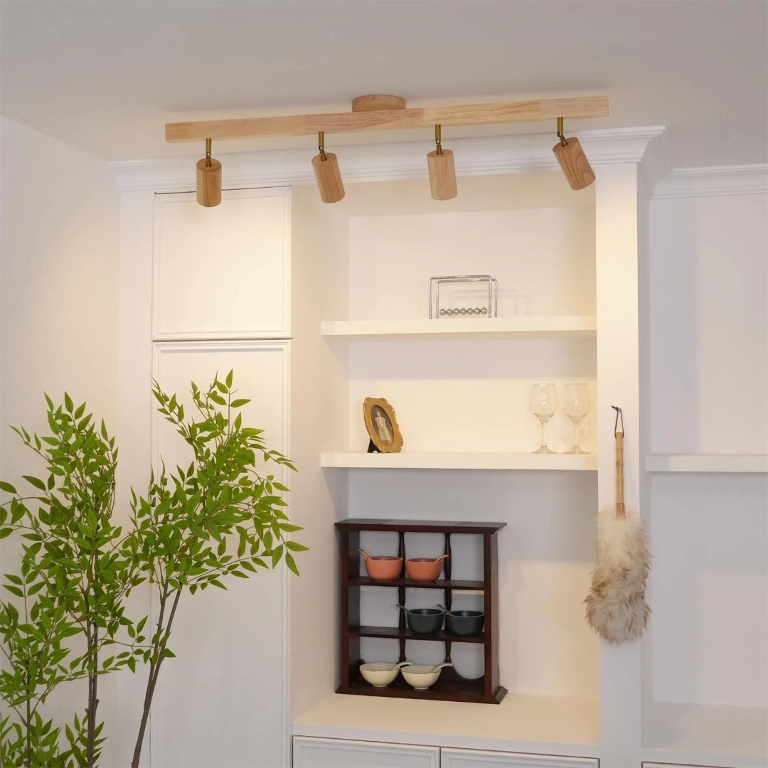 Houten verstelbare rail plafondlamp