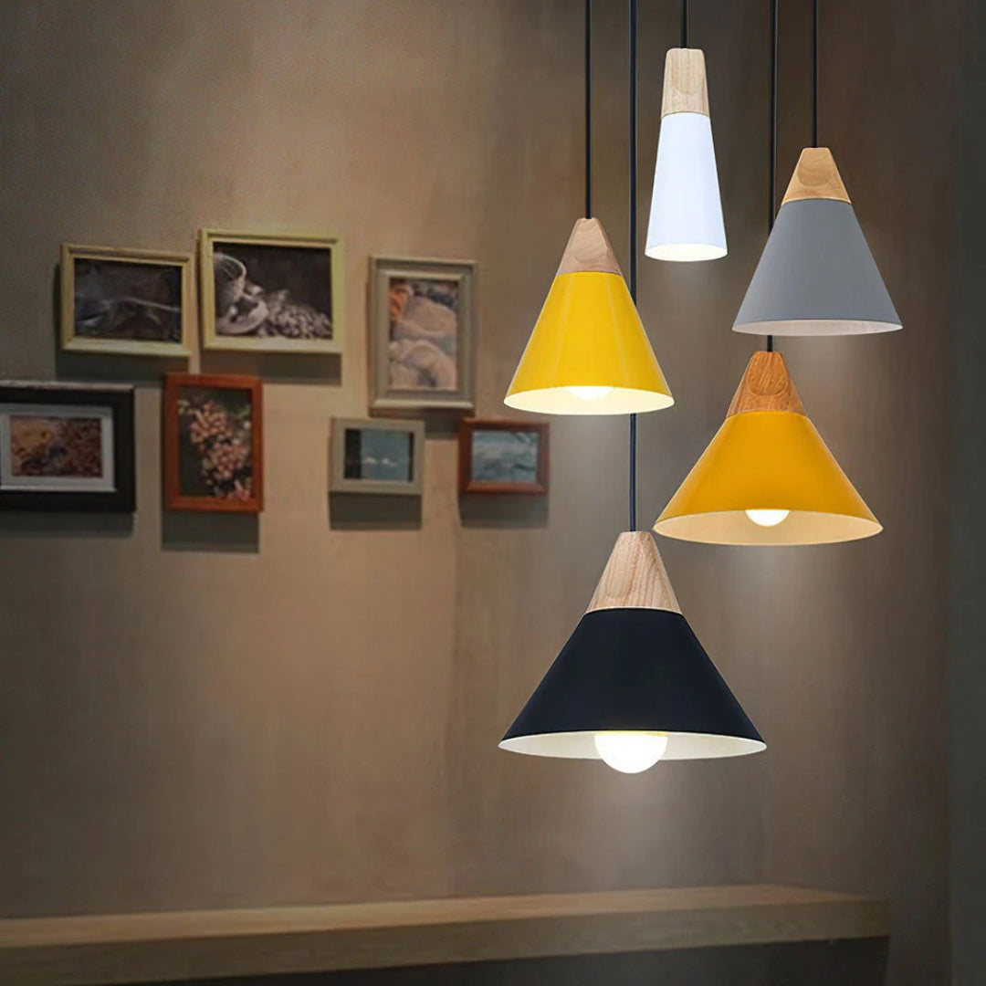 Scandinavische Houten Metalen Hanglamp