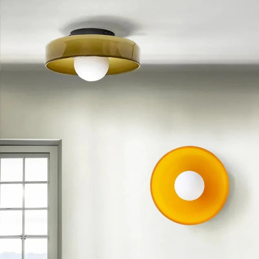 Ronde metalen glazen lamp