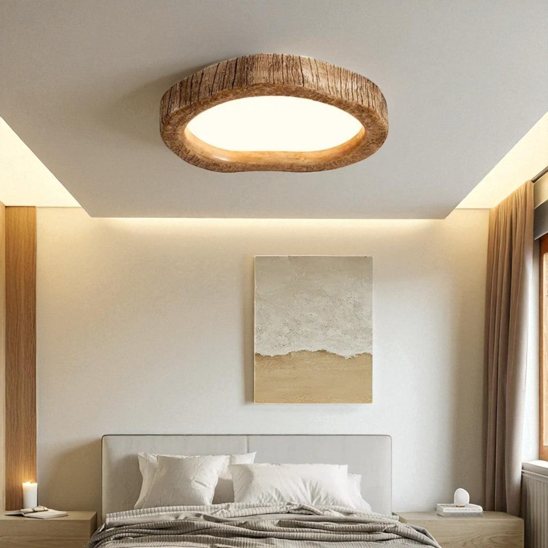Rustieke Houten Ovale Plafondlamp