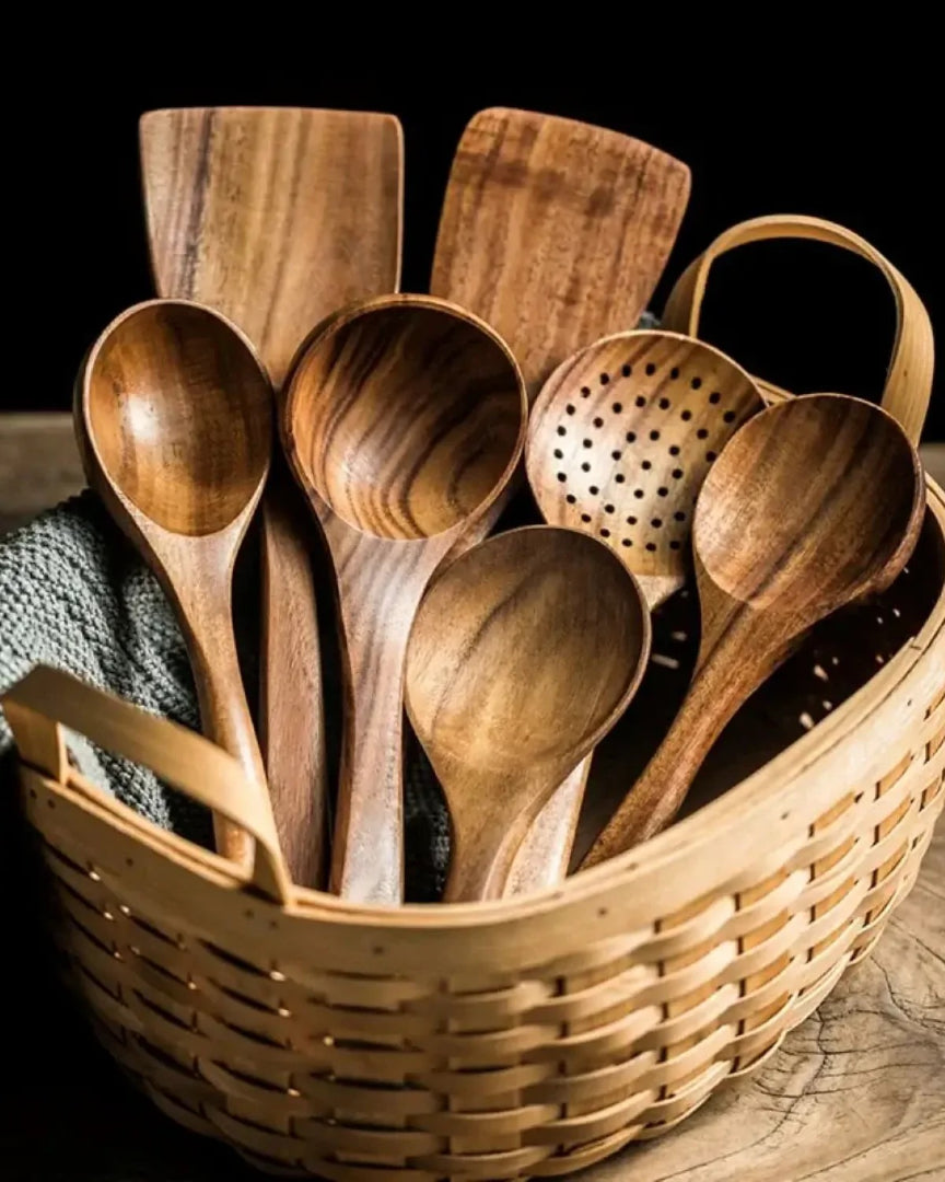 Rustieke houten keukengerei set