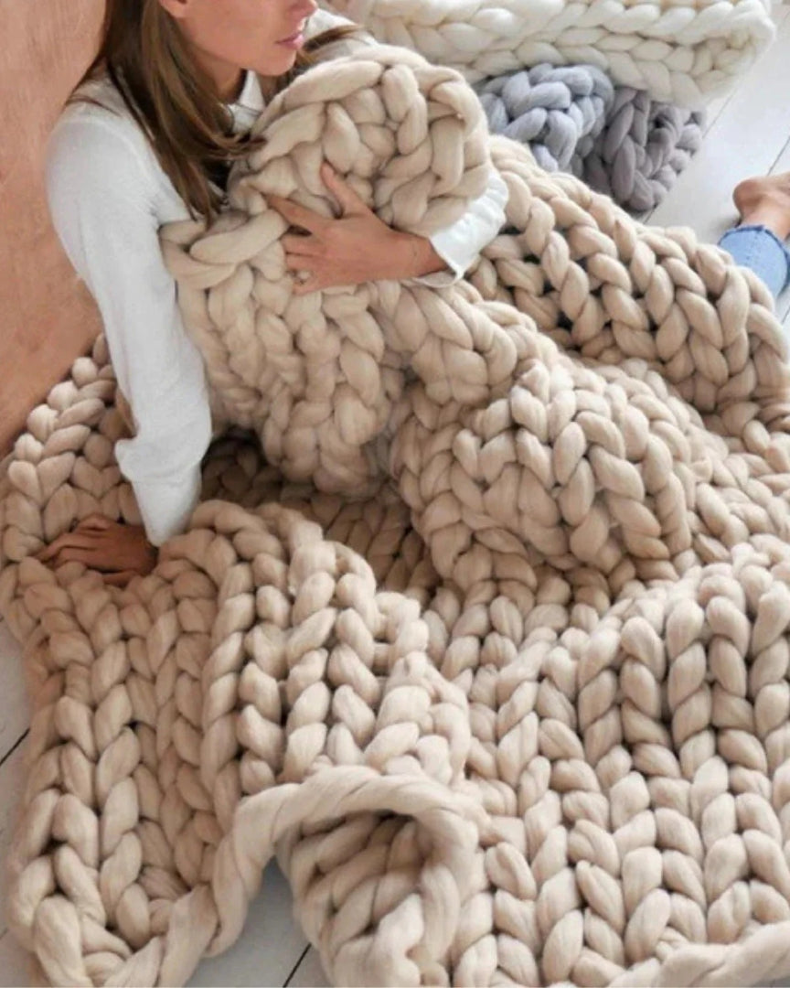 Chunky knit wollen deken
