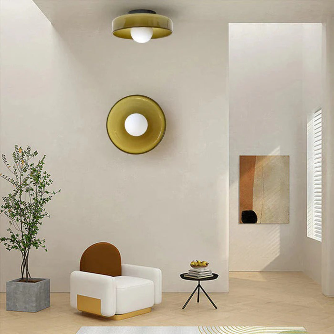 Ronde metalen glazen lamp