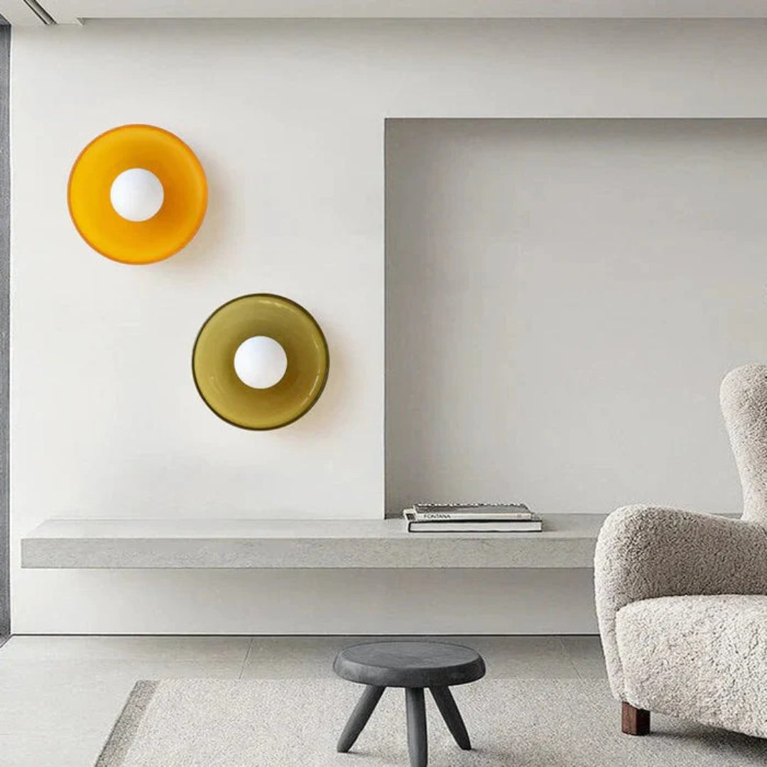 Ronde metalen glazen lamp