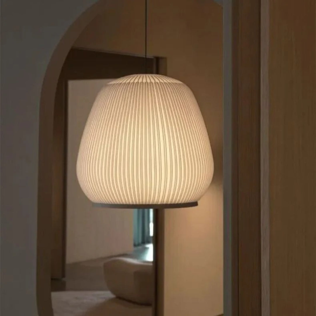 Japandi Geribbelde Houten Hanglamp