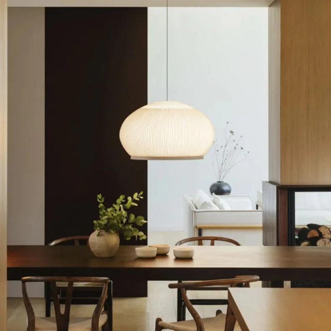 Japandi Geribbelde Houten Hanglamp