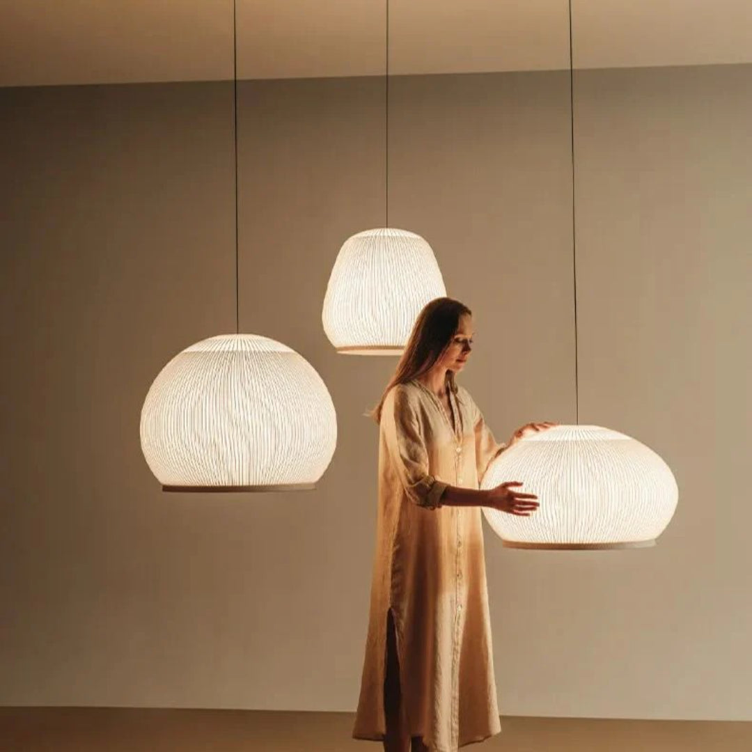 Japandi Geribbelde Houten Hanglamp