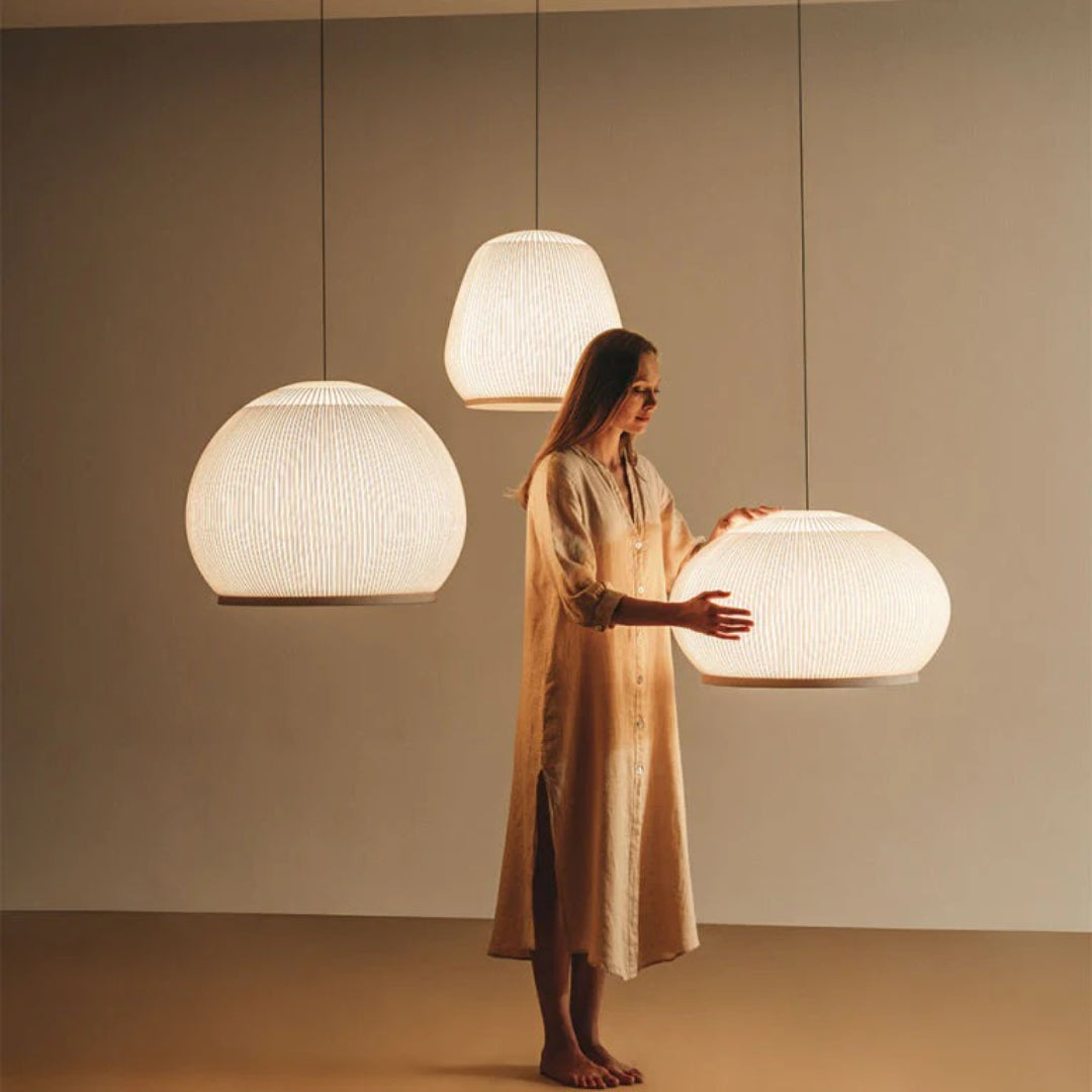 Japandi Geribbelde Houten Hanglamp